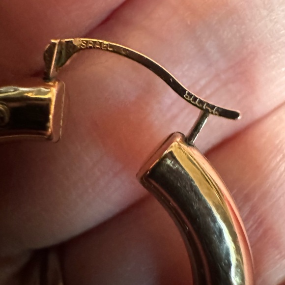 14k Israel Yellow Gold Unique Hoop Earrings With Diamond - Picture 8 of 14